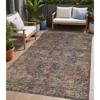 Photo of Red Orange and Blue Oriental Washable Non Skid Indoor Outdoor Area Rug