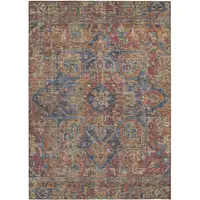 Photo of Red Orange and Blue Oriental Washable Non Skid Indoor Outdoor Area Rug