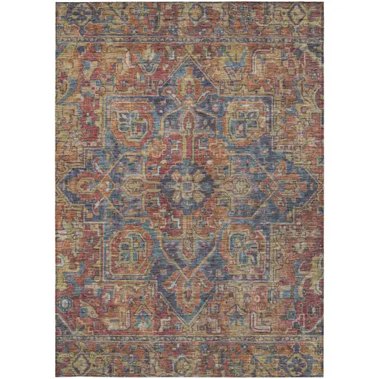 Red Orange and Blue Oriental Washable Non Skid Indoor Outdoor Area Rug Photo 4