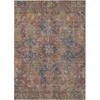 Photo of Red Orange and Blue Oriental Washable Non Skid Indoor Outdoor Area Rug