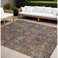 Photo of Red Orange and Blue Oriental Washable Non Skid Indoor Outdoor Area Rug