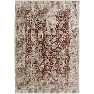 Photo of Red Oriental Area Rug With Fringe