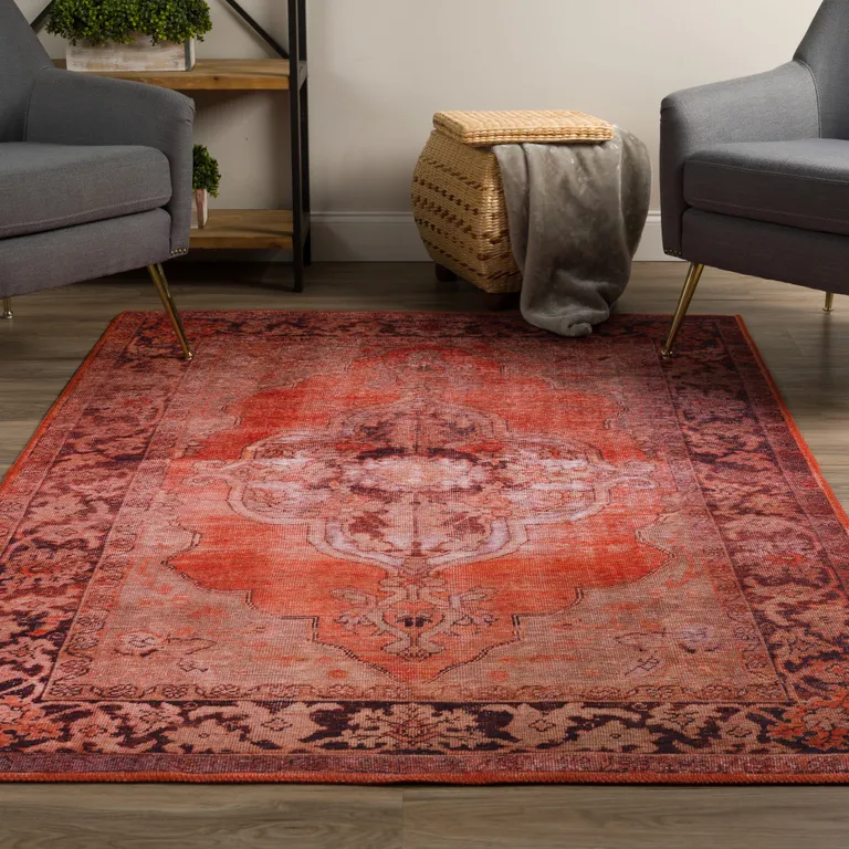 Red Oriental Distressed Non Skid Area Rug Photo 4