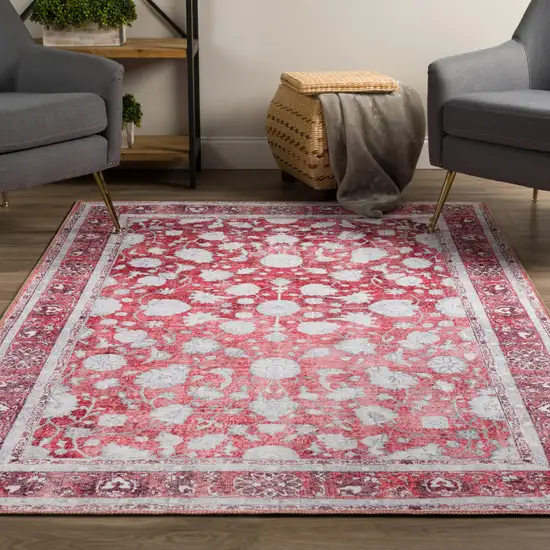 Red Oriental Distressed Non Skid Area Rug Photo 4