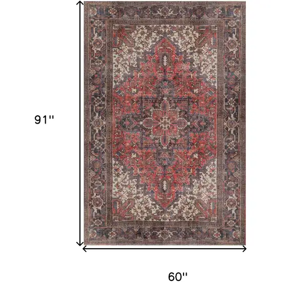 Red Oriental Distressed Non Skid Area Rug Photo 7