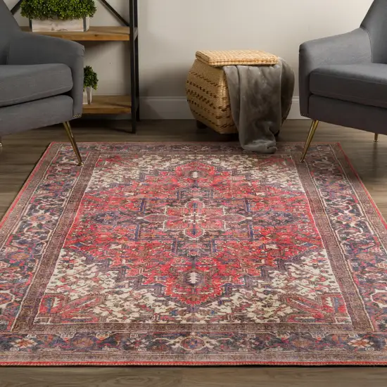 Red Oriental Distressed Non Skid Area Rug Photo 4