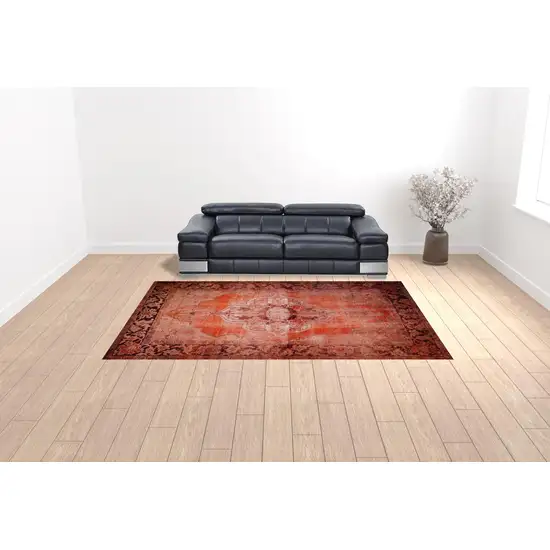 Red Oriental Distressed Non Skid Area Rug Photo 2