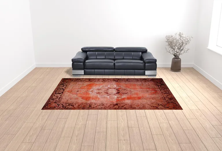 Red Oriental Distressed Non Skid Area Rug Photo 2