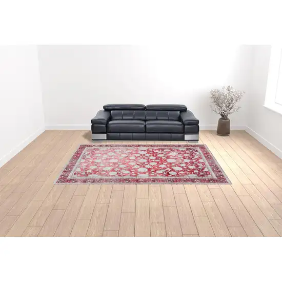 Red Oriental Distressed Non Skid Area Rug Photo 2