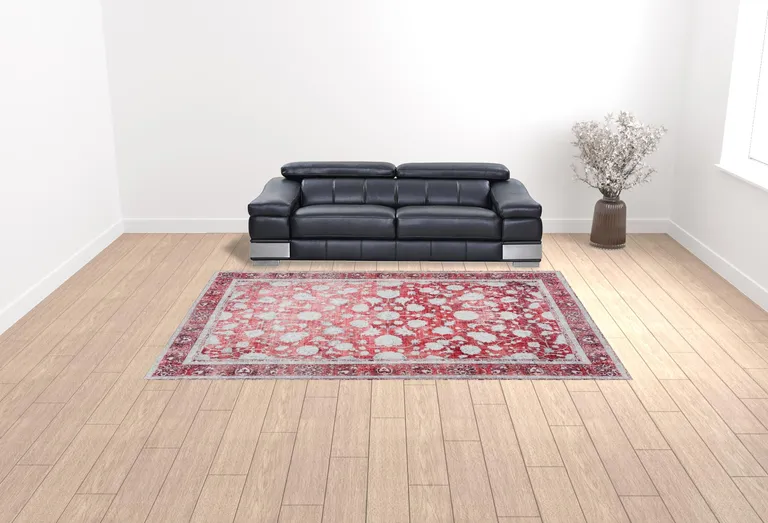 Red Oriental Distressed Non Skid Area Rug Photo 2