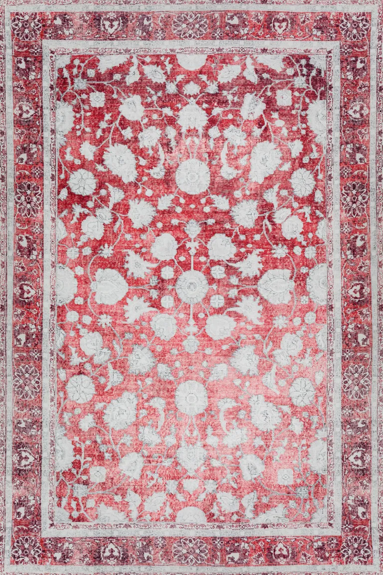 Red Oriental Distressed Non Skid Area Rug Photo 1