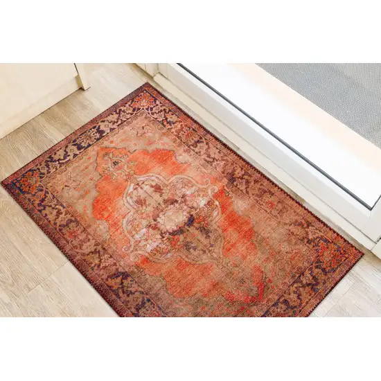 Red Oriental Distressed Non Skid Area Rug Photo 4