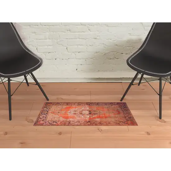 Red Oriental Distressed Non Skid Area Rug Photo 2