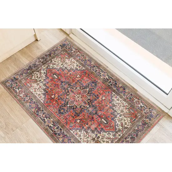 Red Oriental Distressed Non Skid Area Rug Photo 4