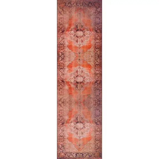 Red Oriental Distressed Non Skid Runner Rug Photo 1