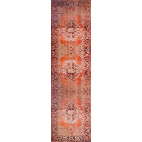 2' X 8' Red Oriental Distressed Non Skid Runner Rug Photo 4