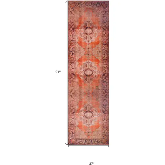 2' X 8' Red Oriental Distressed Non Skid Runner Rug Photo 6