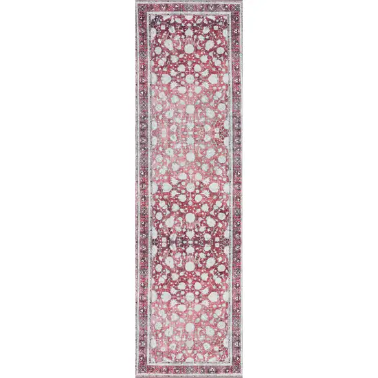 3' X 8' Red Oriental Distressed Non Skid Runner Rug Photo 5