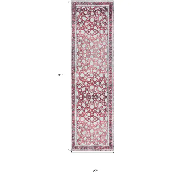 3' X 8' Red Oriental Distressed Non Skid Runner Rug Photo 7