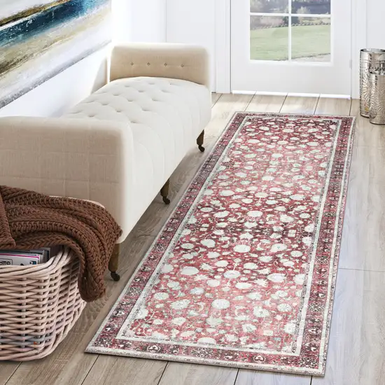 Red Oriental Distressed Non Skid Runner Rug Photo 4