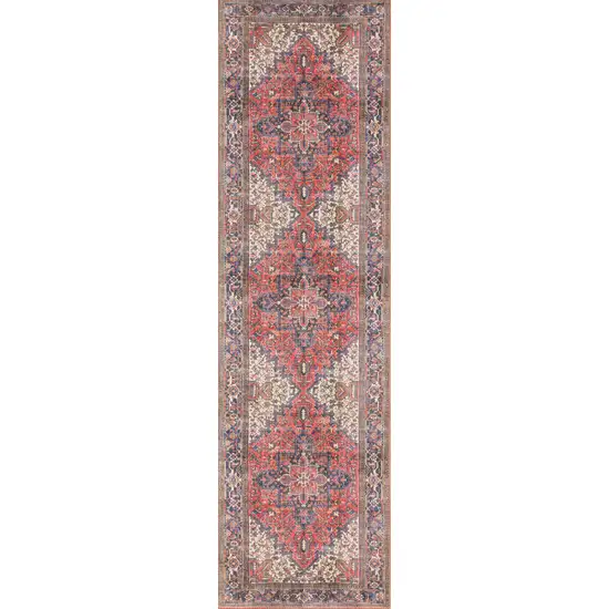 Red Oriental Distressed Non Skid Runner Rug Photo 1