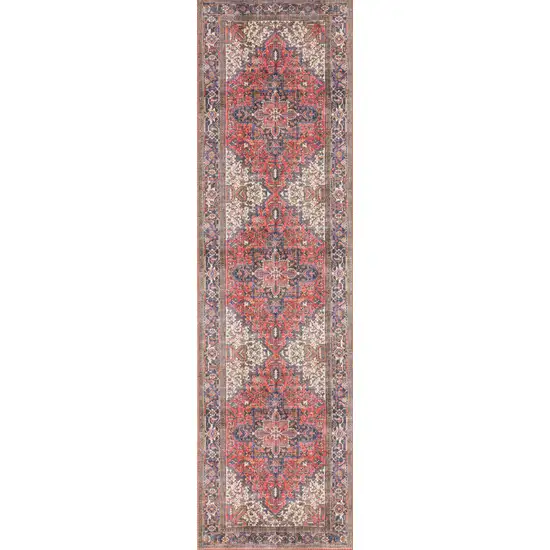 2' X 8' Red Oriental Distressed Non Skid Runner Rug Photo 4