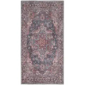 Photo of Red Oriental Power Loom Distressed Washable Area Rug