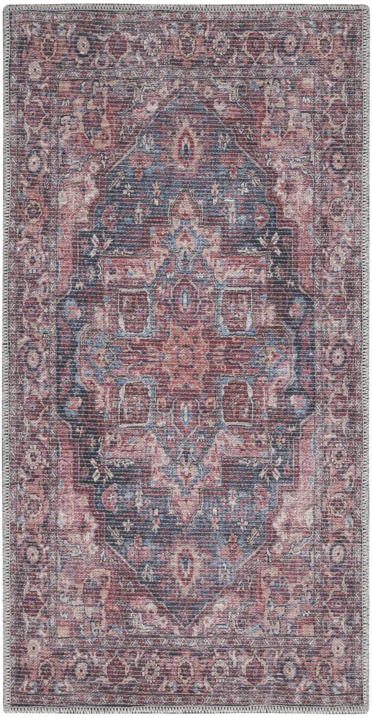 Red Oriental Power Loom Distressed Washable Area Rug Photo 1