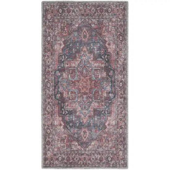 Red Oriental Power Loom Distressed Washable Area Rug Photo 1