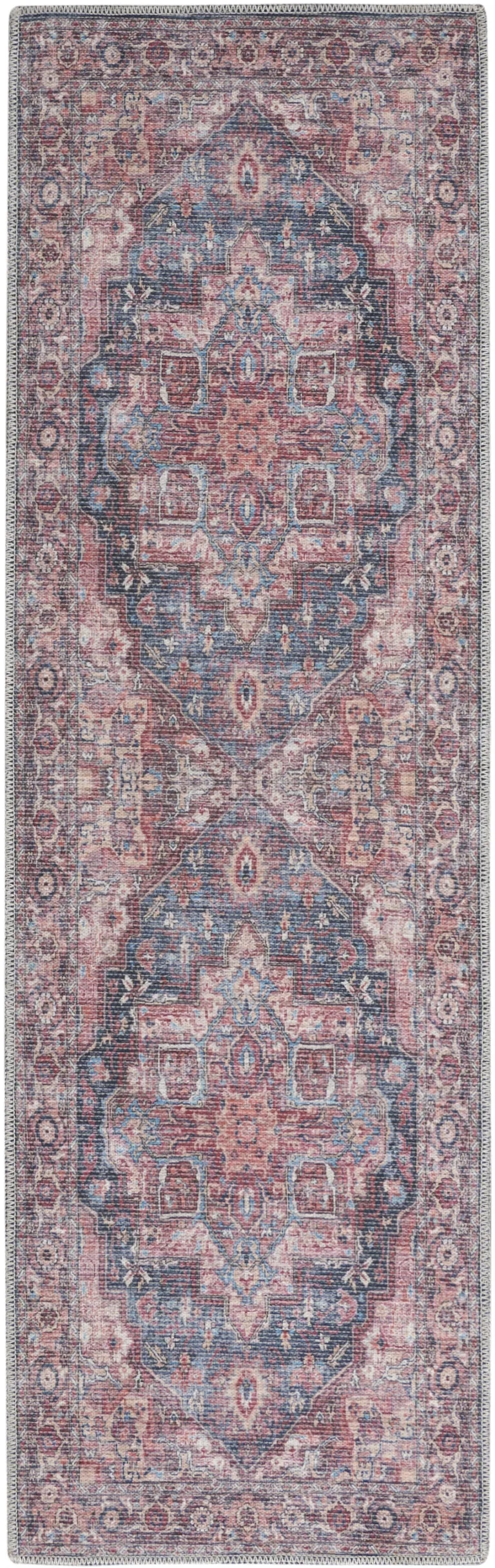 Red Oriental Power Loom Distressed Washable Runner Rug Photo 1