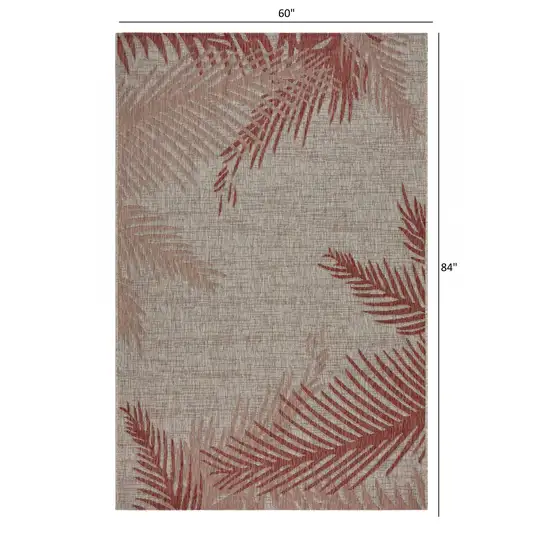 Red Palm Leaves Indoor Outdoor Area Rug Photo 5