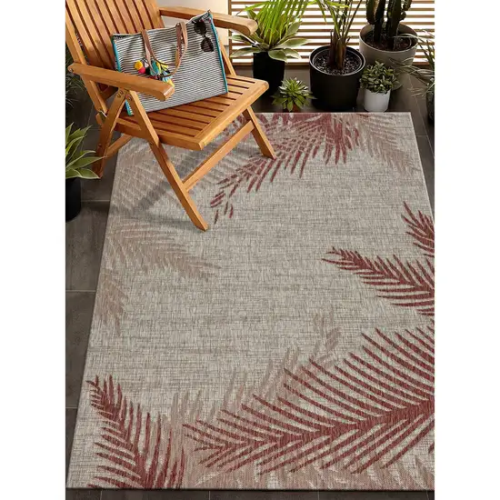 Red Palm Leaves Indoor Outdoor Area Rug Photo 9