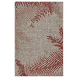 Photo of Red Palm Leaves Indoor Outdoor Area Rug