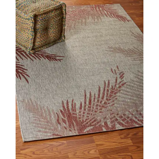 Red Palm Leaves Indoor Outdoor Area Rug Photo 7