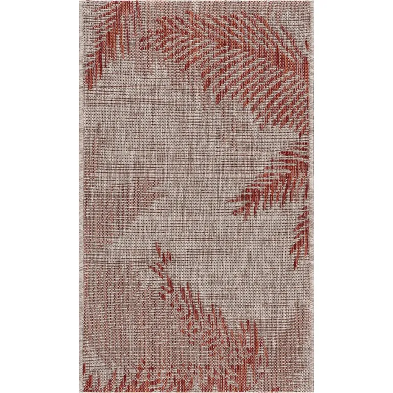 Red Palm Leaves Indoor Outdoor Scatter Rug Photo 1