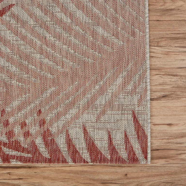 Red Palm Leaves Indoor Outdoor Scatter Rug Photo 4