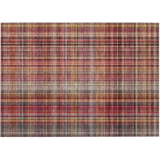 Red Orange and Brown Plaid Washable Non Skid Indoor Outdoor Area Rug Photo 4