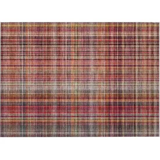 Red Orange and Brown Plaid Washable Non Skid Indoor Outdoor Area Rug Photo 5