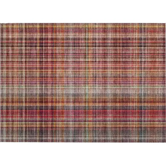 Red Plaid Washable Non Skid Indoor Outdoor Area Rug Photo 1