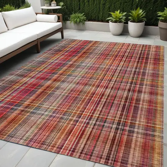 Red Plaid Washable Non Skid Indoor Outdoor Area Rug Photo 1