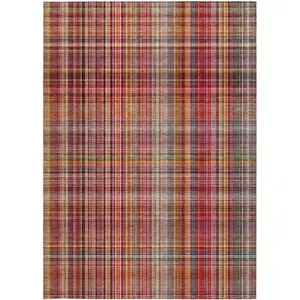 Photo of Red Plaid Washable Non Skid Indoor Outdoor Area Rug