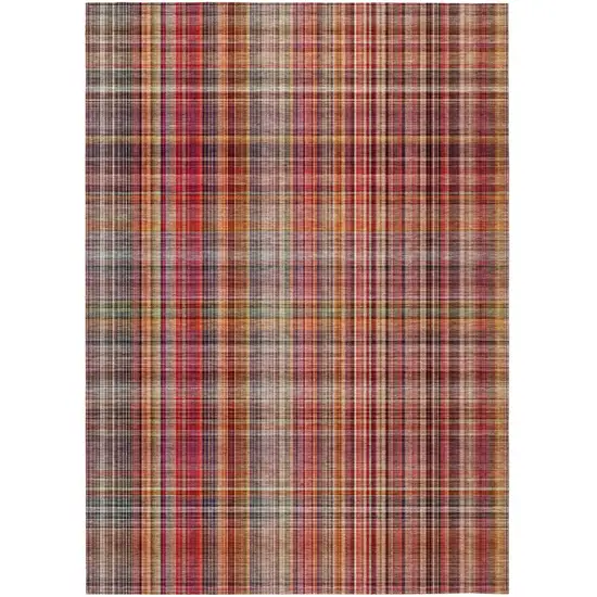 Red Plaid Washable Non Skid Indoor Outdoor Area Rug Photo 2