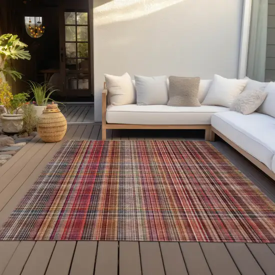 Red Orange and Brown Plaid Washable Non Skid Indoor Outdoor Area Rug Photo 9