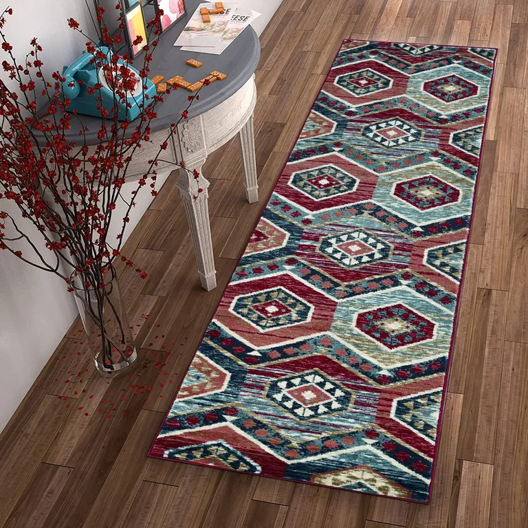 Red Polypropylene Runner Rug Photo 4