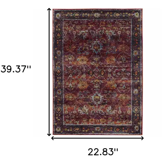 Red Purple Gold And Grey Oriental Power Loom Stain Resistant Area Rug Photo 5