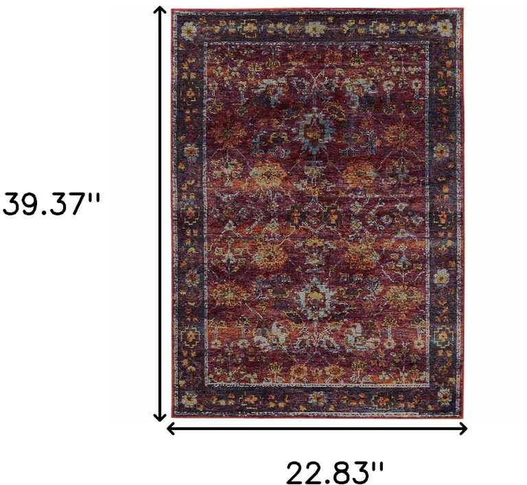 Red Purple Gold And Grey Oriental Power Loom Stain Resistant Area Rug Photo 5