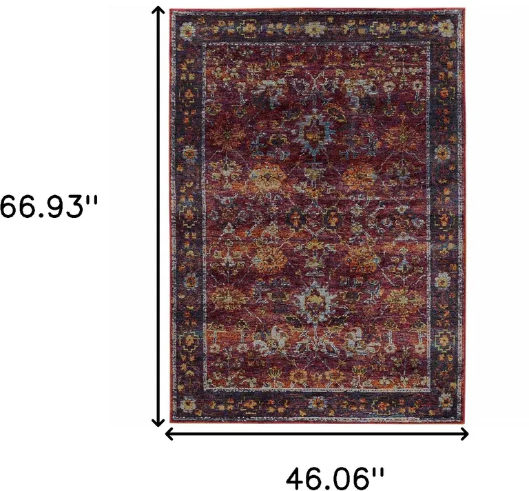 Red Purple Gold And Grey Oriental Power Loom Stain Resistant Area Rug Photo 5