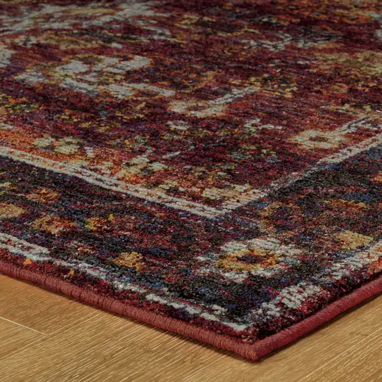 Red Purple Gold And Grey Oriental Power Loom Stain Resistant Area Rug Photo 4