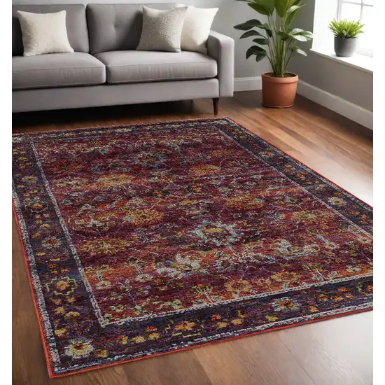 Red Purple Oriental Power Loom Area Rug Photo 1