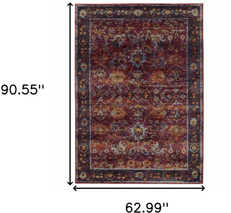 Red Purple Gold And Grey Oriental Power Loom Stain Resistant Area Rug Photo 5